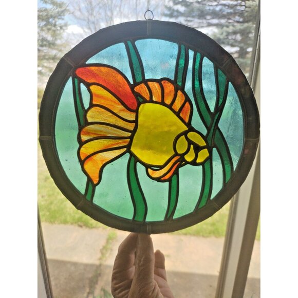 Vintage Hand Made Stained Glass Window Hanging 10" Diameter Angelfish - Picture 11 of 13